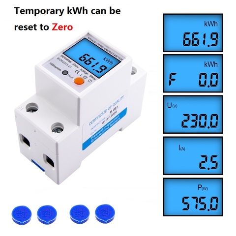 Medidor Digital de energía CA, 230V, 5(80)A, carril Din KWH, medidor de corriente de voltaje, retroiluminación con función de reinicio ► Foto 1/6