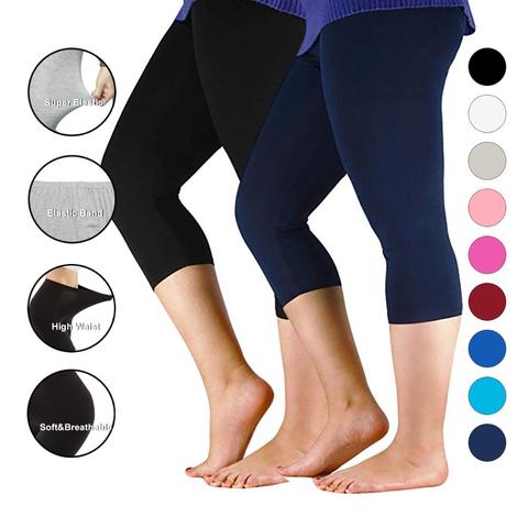 Pantalones de entrenamiento para mujer, leggings ajustados de talla grande, Capri, mallas básicas de fibra de bambú informales, estiramiento alto ► Foto 1/6