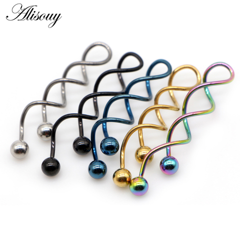 Alisouy 2 uds Punk en espiral de acero inoxidable pendientes de las mujeres de los hombres gancho de oreja pendientes de botones anillo Piercing ombligo anillo de la joyería del cuerpo ► Foto 1/6