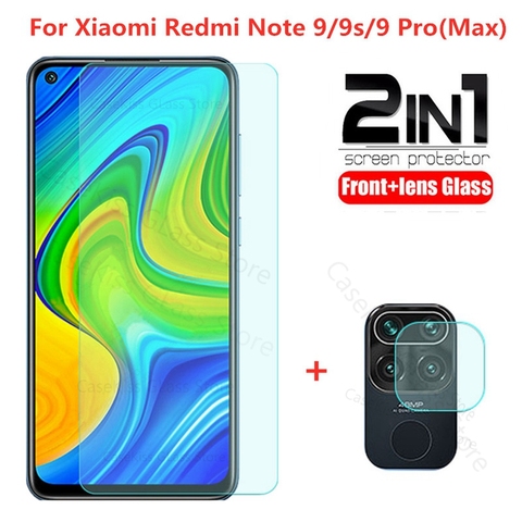 Protector de cristal templado 2 en 1 para redmi note 9, 9s, note 9pro, protector de pantalla máx, lente de cámara, cristal protector para redmi 9a, note 9, 9t ► Foto 1/6