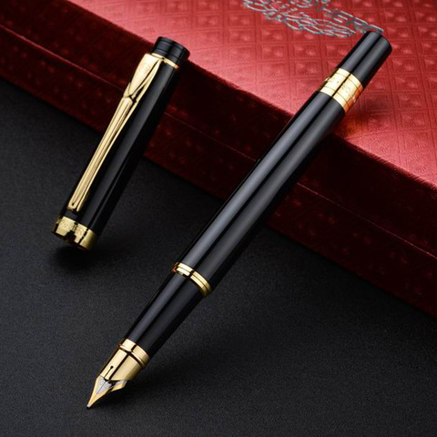 De lujo de alta calidad marca héroe 3802 pluma estilográfica regalo negro Retro dorado suministros de oficina paquete punta elegante hombres bolígrafos de tinta ► Foto 1/6