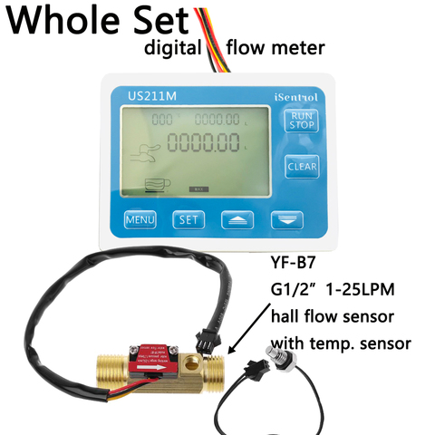 Medidor de flujo de agua US211M y YF-B7 Hall, Sensor de Flujo de Agua de latón, 1-25L/min, CC de 24V, medidor de flujo de turbina con temperatura NTC50K ► Foto 1/6