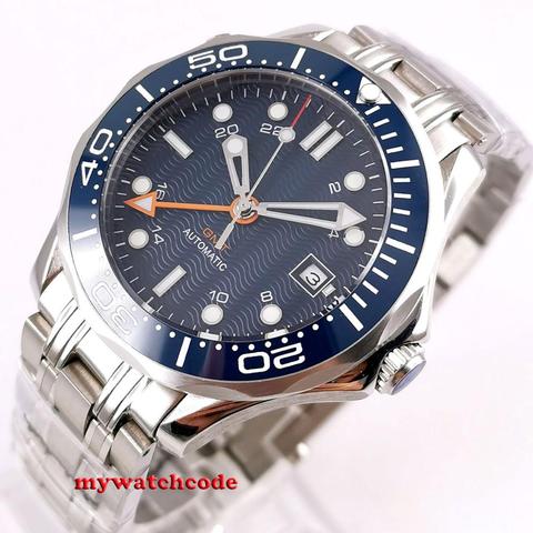 Bliger-esfera estéril azul para hombre, 41mm, GMT, cristal de zafiro, bisel de cerámica, acero inoxidable, automático, reloj para hombre B296 ► Foto 1/5