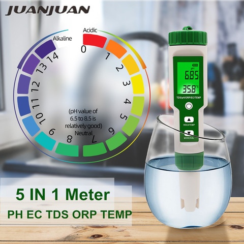 Probador de temperatura 5 en 1 Medidor de PH Digital TDS ORP EC, conductividad, filtro de agua, bolígrafo de pureza con retroiluminación, 50% de descuento ► Foto 1/6