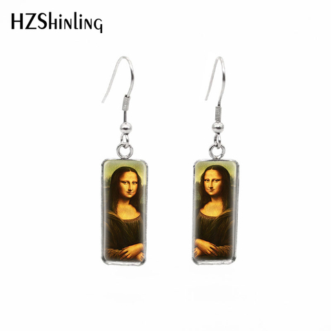 Pendientes rectangulares con pintura al óleo de Mona Lisa, novedad de 2022, Estilo Vintage, Leonardo Da Vinci, joyería con gancho de pez ► Foto 1/6