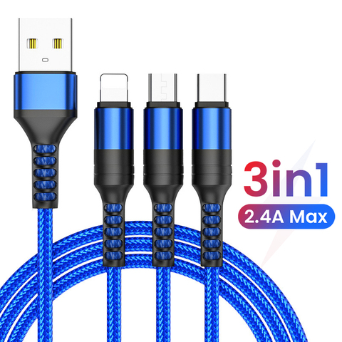 150cm 3 en 1 Cable USB para Cable de cargador Micro USB tipo C Cable cargador para iPhone 12 11 Pro XR XS Max X Huawei Cable de carga ► Foto 1/6