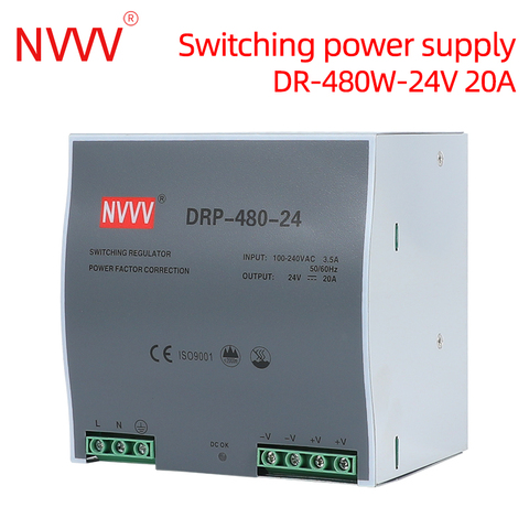 NVVV™Drp-480w-12v de riel guía, fuente de alimentación conmutada de 24V, CC de alta precisión AV a dc, control industrial ► Foto 1/6