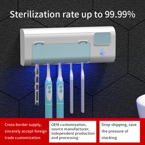 Soporte inteligente UV para desinfección de cepillo de dientes, esterilización ultravioleta para cepillo dental, soporte para cepillo de dientes sin perforación ► Foto 1/6