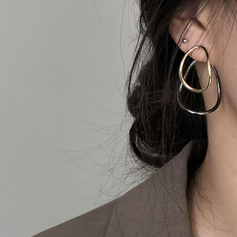 AOMU-pendiente geométrico grande Irregular S925 para mujer, de Metal, dorado y plateado, dos maneras de usar, aretes de botón hipérbola para mujer, regalo para fiesta ► Foto 1/6