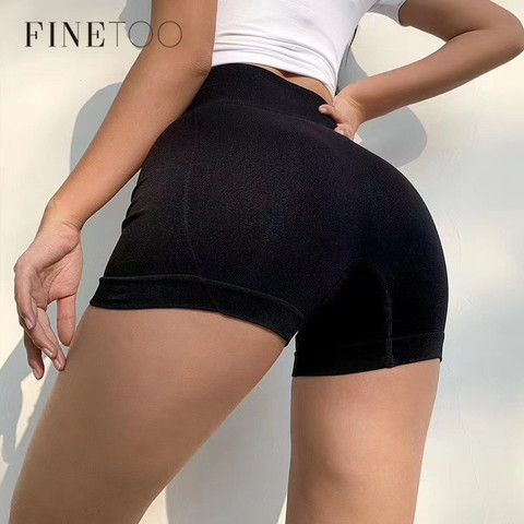 FINETOO-mallas elásticas de algodón para mujer, pantalones cortos de cintura alta, cómodos, Color puro, ajustados, hasta la rodilla ► Foto 1/6