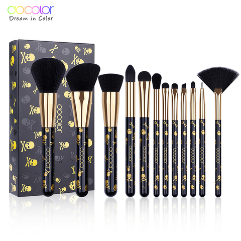 Docolor-brochas de maquillaje, 12 Uds., juego de brochas de maquillaje, pinceles para sombras de ojos, contorno de polvo, Kit sintético suave de Cepillar el pelo ► Foto 1/6