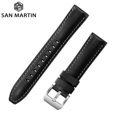 San Martin-piezas de reloj para hombre, bandas de cuero y caucho de flúor, 20/22mm, deportivo, a prueba de sudor, Material compuesto cómodo ► Foto 1/1