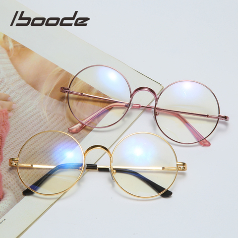 Iboode-gafas redondas de alta calidad para hombres y mujeres, anteojos de lectura con marco de Metal antirayos azules, lentes transparentes para ordenador ► Foto 1/6