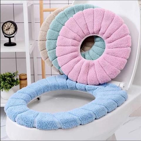 Asiento de inodoro con asa para baño, alfombrilla lavable y suave para invierno, cojín en forma de O, fundas para bidé ► Foto 1/6