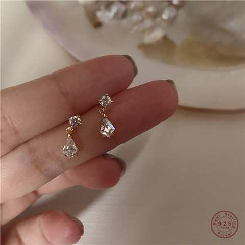 Pendientes de cristal de gota de agua para mujer, de plata de ley S925 japonesa, temperamento ligero de lujo, joyería de oro Real de 14k para boda ► Foto 1/6