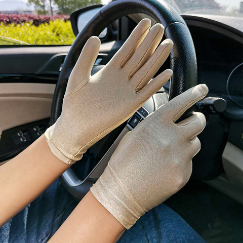 Guantes con protección solar para hombre y mujer, guantes finos de baile, elásticos, Color puro, para ciclismo, guante de conducción, moda, blanco y negro, para verano ► Foto 1/6