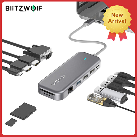 BlitzWolf-BW-TH11 11 en 1 USB C HUB USB a Multi HDMI USB 3,0 RJ45, adaptador de lector de carga, divisor USB para ordenador portátil tipo C HUB ► Foto 1/6