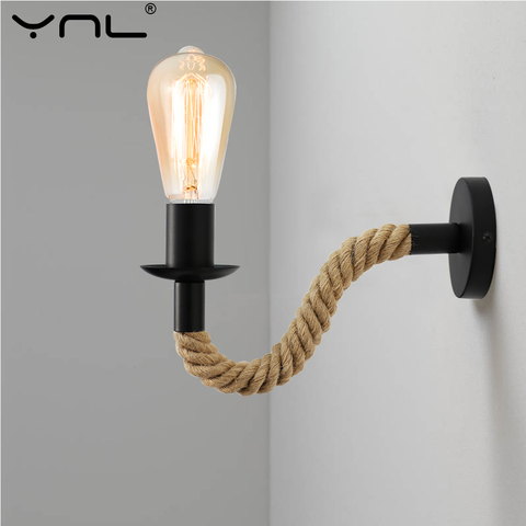 Lámpara de pared de cuerda de cáñamo, luz de pared Retro Vintage, nórdica, moderna, para dormitorio, sala de estar, iluminación interior, E27, 85-265V, para el hogar ► Foto 1/1