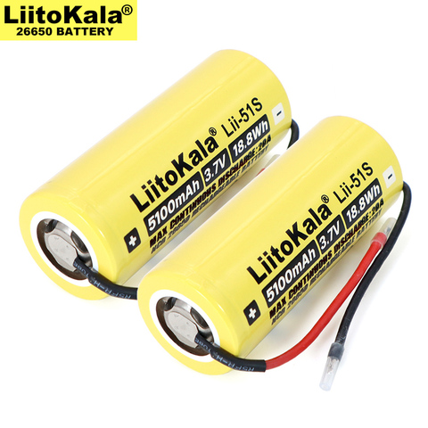 2022 nueva 26650 de ion de litio de alta capacidad 5100mAh 3,7 v batería recargable 20A aprobación de la gestión 3,6 V baterías de energía + DIY Cable ► Foto 1/5