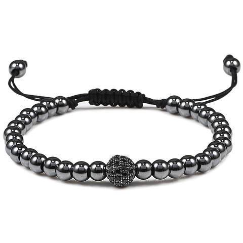 Hechos a mano encantos 5mm cuentas CZ bola pulseras hematita pistola negro cuentas de cobre ajustable hombres tejer brazaletes de la pulsera de la joyería de las mujeres ► Foto 1/6