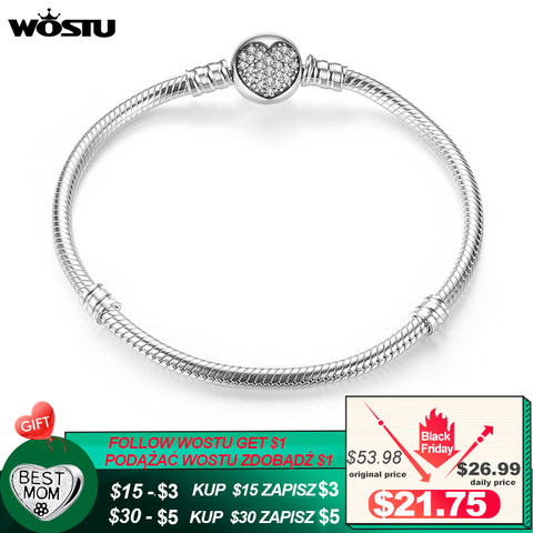 100% Plata de Ley 925 de lujo brillante corazón serpiente cadena Ajuste Original encanto pulsera y brazalete para mujer joyería fina XCHS916 ► Foto 1/5