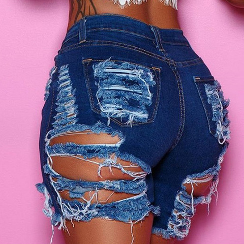 Pantalones cortos vaqueros rasgados a la moda para mujer de verano, pantalones cortos vaqueros sexys de cintura alta, pantalones cortos hipster de calle, ropa para S-2XL, novedad de 2022 ► Foto 1/6