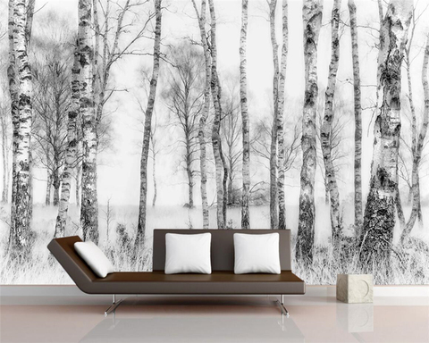 Beibehang-papel tapiz personalizado para decoración de muebles, papel tapiz 3d de madera blanca de abedul en color blanco y negro ► Foto 1/5