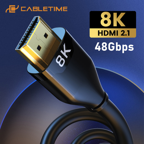 CABLETIME HDMI 2,1 cable de 8K Cable HDMI 2,1 8K/60Hz 4K/144Hz Ultra Slim 48Gbps Cable para 8K Apple TV proyector portátil C357 ► Foto 1/6