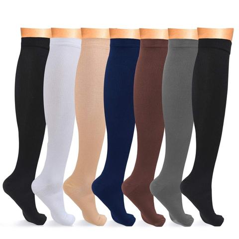 Calcetines de compresión de Color sólido para hombre y mujer, medias para correr, venas varicosas, pierna alto rodilla, soporte de estiramiento, presión, circulación ► Foto 1/6