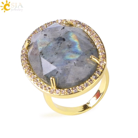 CSJA Piedra Natural anillo de apertura ajustable anillo de oro Chapado en Color de cristal CZ Zircon anillos de diamantes de imitación para las mujeres de los hombres F458 ► Foto 1/6