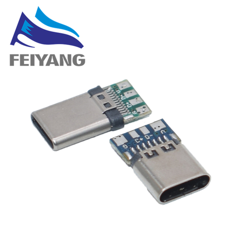 Conector USB 3,1 tipo C, 24 Pines, macho/hembra, adaptador para receptáculo para soldar, Cable y 24 Pines, compatible con placa PCB, 10 Uds. ► Foto 1/4