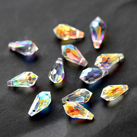 5,5x11mm 6,5x13mm cuentas de cristal facetadas de lágrima de cristal de agujero cruzado Multicolor para fabricación de joyas al ► Foto 1/6