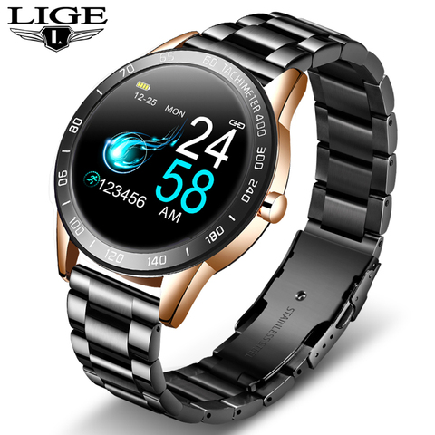 LIGE-reloj inteligente de acero inoxidable para hombre, accesorio de pulsera resistente al agua con control del ritmo cardíaco, llamadas, compatible con iPhone 2022 ► Foto 1/6