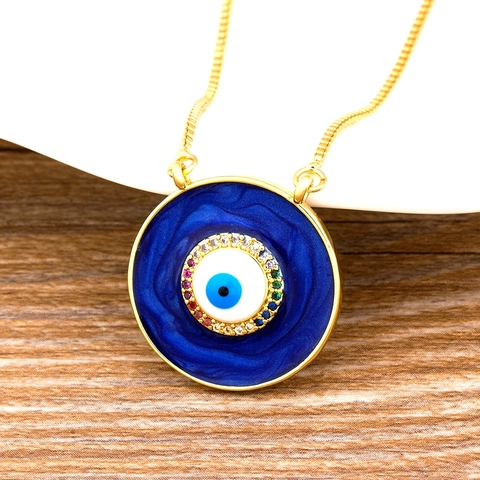 Collar de cobre y Circonia cúbica para mujer, colgante de joyería con forma de ojo redonda clásica, cadena larga de serpiente, 4 colores a elegir, el mejor regalo ► Foto 1/6