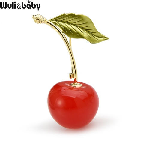 Wuli & baby-broches de cereza para mujer, 3 colores, esmalte rojo, frutas cereza, boda, informal, fiesta, regalos, 2022 ► Foto 1/6