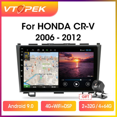 Vtopek-Radio Multimedia con GPS para coche, Radio con reproductor, navegador, 9 pulgadas, 4G +, WiFi, DSP, IPS, 2 din, Android, para Honda CRV CR-V ► Foto 1/6