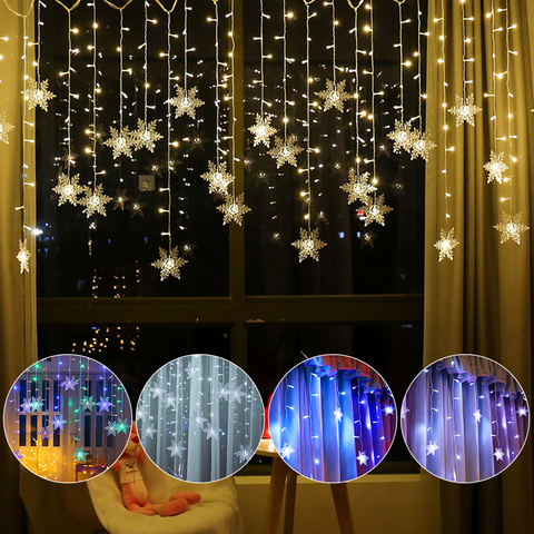 Cortina de decoración navideña, cadena de luces LED con copos de nieve, luces intermitentes, cortina, luces Fiesta al aire libre impermeables, gran oferta ► Foto 1/6