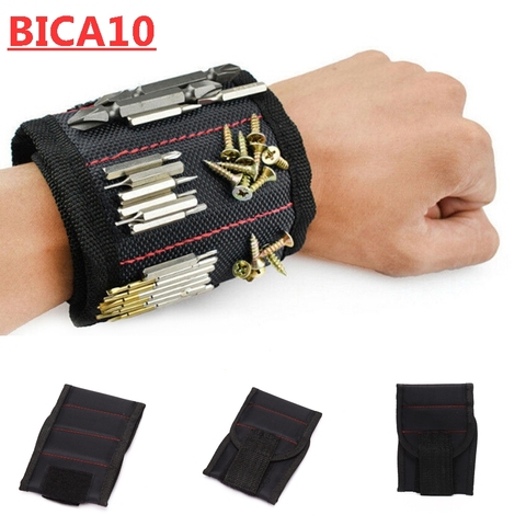 Pulsera magnética de mano para reparación del hogar, bolsa de herramientas, tornillos de muñeca de electricista, 5 filas, 10 imanes, 3 filas, 6 imanes ► Foto 1/6