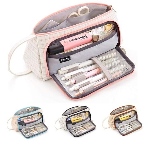 Angoo [especial] Grid Pen Pencil Case, Multi Slot Plaid Storage Bag, organizador de funda grande para papelería Cosmetic Student A6443 ► Foto 1/6
