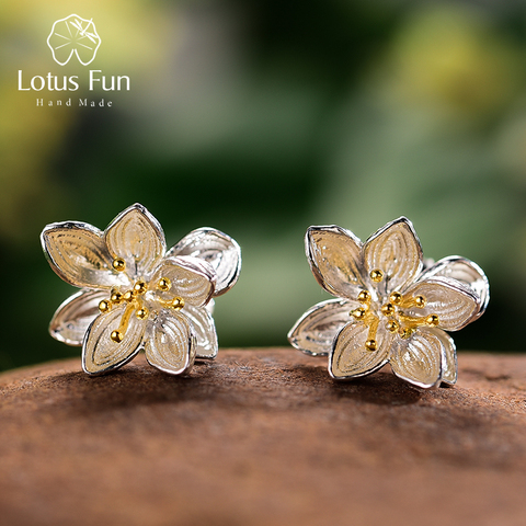 Lotus Fun-Pendientes de plata de primera ley con forma de flor para mujer, aretes pequeños, plata esterlina 925, diseño creativo, natural, hecho a mano ► Foto 1/6