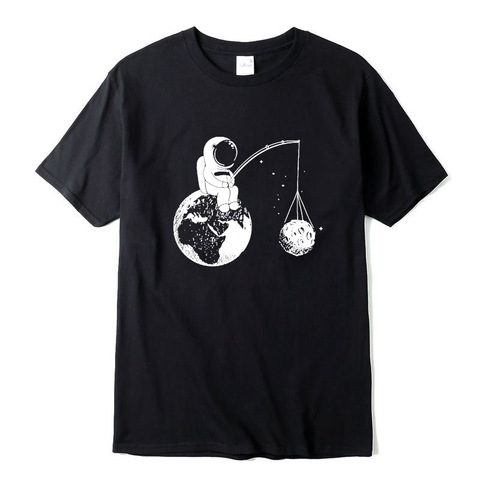 Camiseta 100% de algodón para hombres, camisa de tejido cómodo con cuello redondo, diseño divertido, manga corta, informal, estampado de astronauta ► Foto 1/6