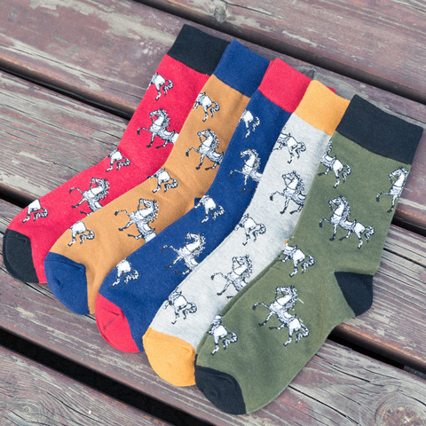 Calcetines cortos informales con estampado de caballo para hombre, medias cortas con estampado de Animal, para otoño e invierno, 1 par ► Foto 1/1