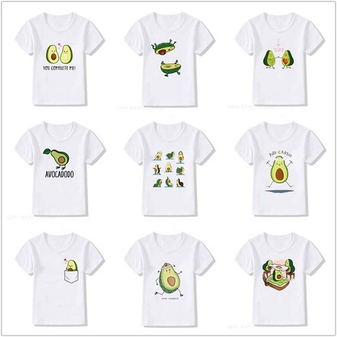 Camiseta con estampado de aguacate para niños y niñas, camiseta vegana coreana con estampado de patrón bonito, mangas cortas para niños, camisetas Kawaii Harajuku, novedad de verano ► Foto 1/6