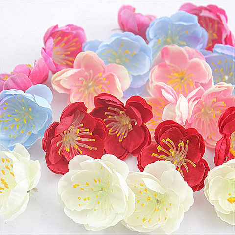 Cabezas de flores de cerezo de seda Artificial para decoración del hogar, accesorios de flores falsas para álbum de recortes, guirnalda DIY, caja de regalo, 3cm ► Foto 1/6