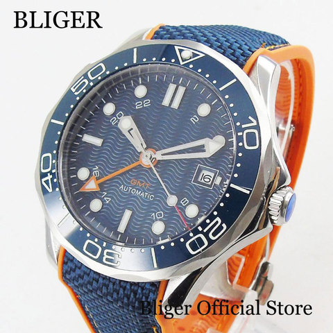 BLIGER-reloj con movimiento GMT automático para hombre, pulsera con abertura para fecha, cristal de zafiro ► Foto 1/5