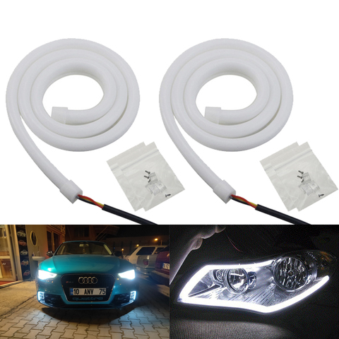 Tira de luces LED para intermitente de coche, tubo Flexible y suave, luces de circulación diurna, 12V, 30cm, 45cm, 60cm, estilismo DRL, 2 uds. ► Foto 1/6