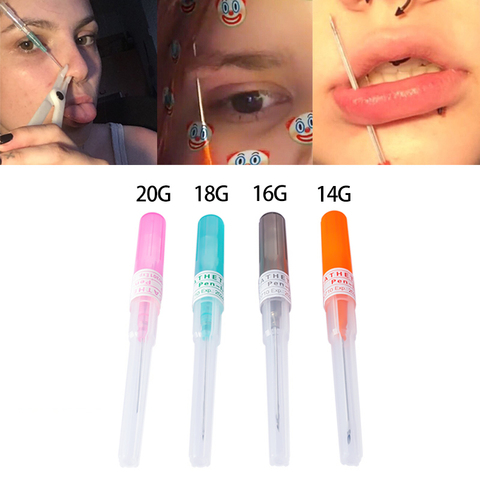 1-4 Uds agujas para Piercing corporal catéter cánula Kit de herramientas de acero quirúrgico Aguja esterilizada de tatuaje nariz joyería para labio 14G 16G 18G 20G ► Foto 1/6