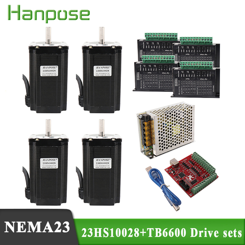 NEMA23-controlador de motor paso a paso 23HS10028 + TB6600 + controlador USB mach3, cable de tarjeta de alimentación, kit de 4 ejes ► Foto 1/6