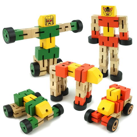 Los niños transformación Robot de bloques de construcción juguetes de madera para niños Autobot figura rompecabezas de aprendizaje papelería juguete deporte juguete felpa juguete de la inteligencia juguete regalos ► Foto 1/6