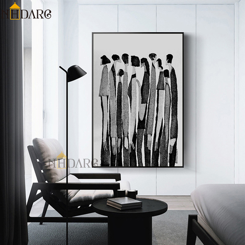 NHDARC-Póster pintura lona con estampado de personajes abstractos para sala de estar, cuadros artísticos de pared para decoración del hogar, color blanco y negro moderno ► Foto 1/6